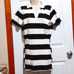 Akira Polo Club T-shirt Black and Cream Striped Mini Dress Small